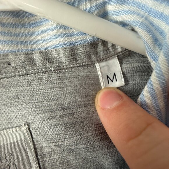 Eleventy Button Up Shirt Striped Blue White Long Sleeve Linen Woven Medium Adult - Picture 14 of 15